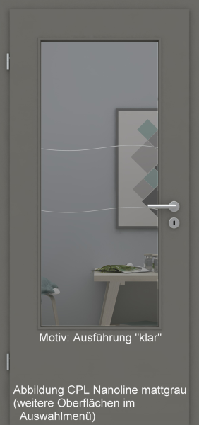 Tür mit Glasmotiv Sand 86 auf grauem Glas