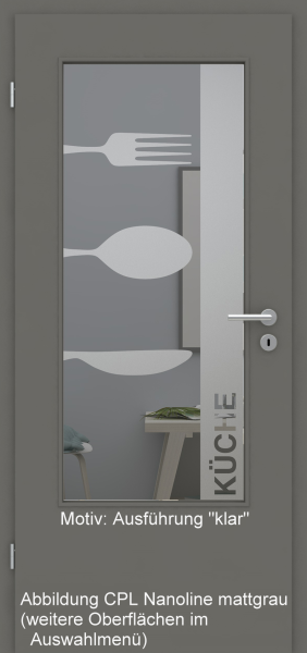 Tür mit Glasmotiv Sand 52 auf grauem Glas