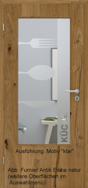 Tür Furnier ANTIK mit Glasmotiv Sand 52 auf weißem Glas