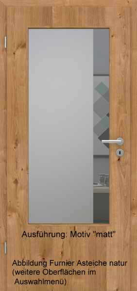 Tür Furnier ASTEICHE mit Glasmotiv Sand 95 auf grauem Glas