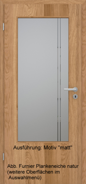 Tür Furnier PLANKENEICHE mit Glasmotiv Sand 23 auf grauem Glas