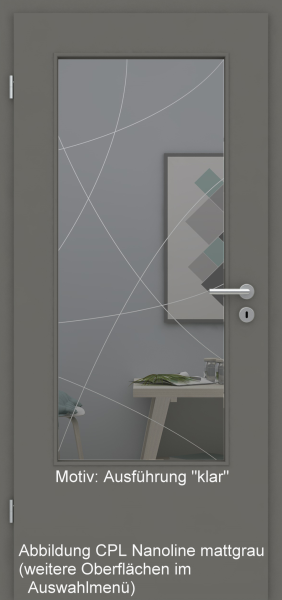 Tür mit Glasmotiv Sand 90 auf grauem Glas