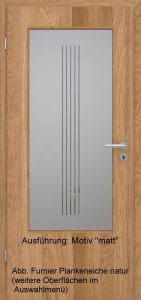 Tür Furnier PLANKENEICHE mit Glasmotiv Sand 3 auf grauem Glas