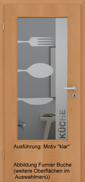 Tür Eckkante mit Glasmotiv Sand 52 auf grauem Glas