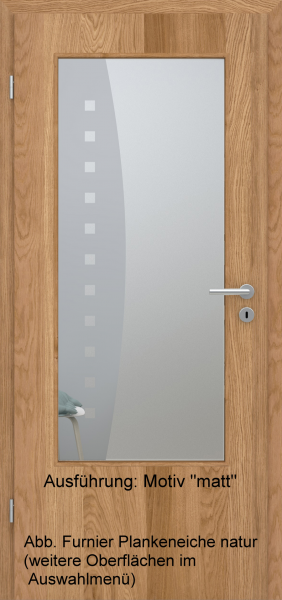 Tür Furnier PLANKENEICHE mit Glasmotiv Sand 9 auf weißem Glas