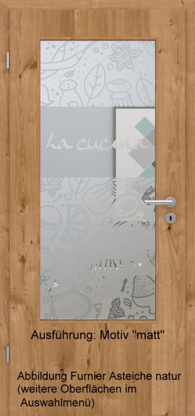 Tür Furnier ASTEICHE mit Glasmotiv Sand 53 auf weißem Glas