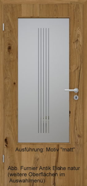 Tür Furnier ANTIK mit Glasmotiv Sand 3 auf grauem Glas