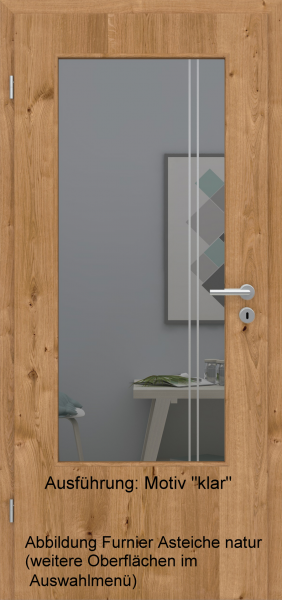 Tür Furnier ASTEICHE mit Glasmotiv Sand 23 auf grauem Glas