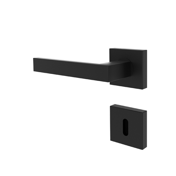 Türgriff RHODOS mattschwarz mit eckigen Rosetten