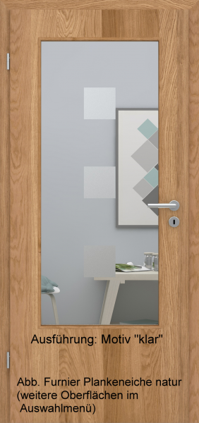 Tür Furnier PLANKENEICHE mit Glasmotiv Sand 1 auf weißem Glas