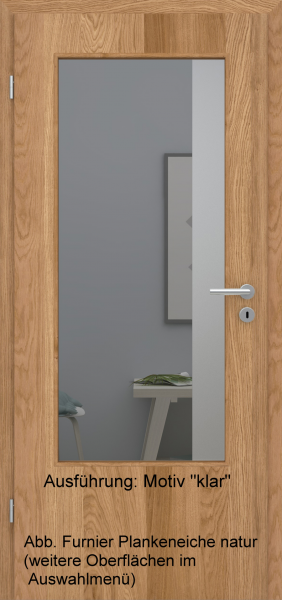 Tür Furnier PLANKENEICHE mit Glasmotiv Sand 95 auf grauem Glas