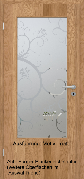 Tür Furnier PLANKENEICHE mit Glasmotiv Sand 38 auf weißem Glas