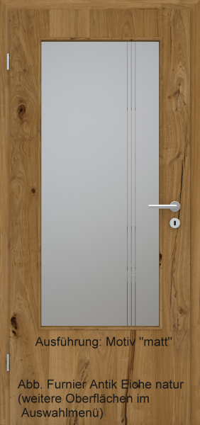 Tür Furnier ANTIK mit Glasmotiv Sand 96 auf grauem Glas