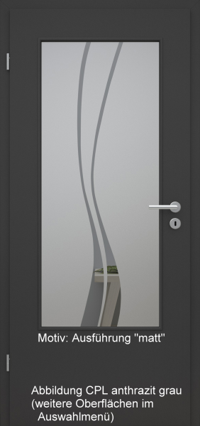 Tür mit Glasmotiv Sand 51 auf grauem Glas