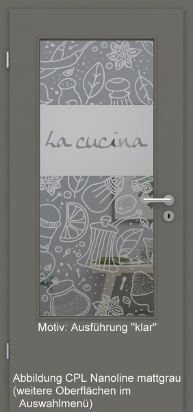 Tür mit Glasmotiv Sand 53 auf grauem Glas