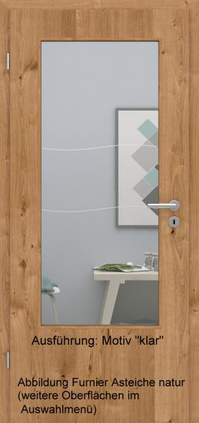 Tür Furnier ASTEICHE mit Glasmotiv Sand 86 auf weißem Glas