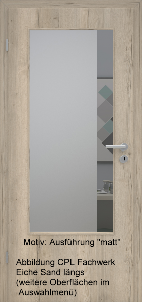 Tür mit Glasmotiv Sand 95 auf grauem Glas