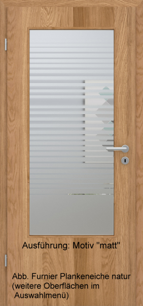 Tür Furnier PLANKENEICHE mit Glasmotiv Sand 80 auf weißem Glas
