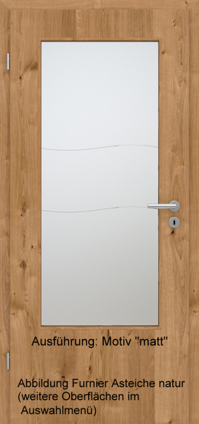 Tür Furnier ASTEICHE mit Glasmotiv Sand 86 auf weißem Glas