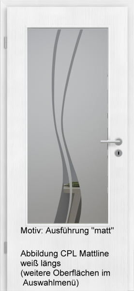 Tür mit Glasmotiv Sand 51 auf grauem Glas